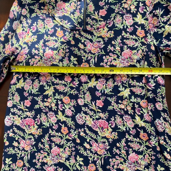 Y2K Vintage Floral Mini Dress – Navy Blue with Pink & Green Print, 3/4 Sleeves - Picture 9 of 13